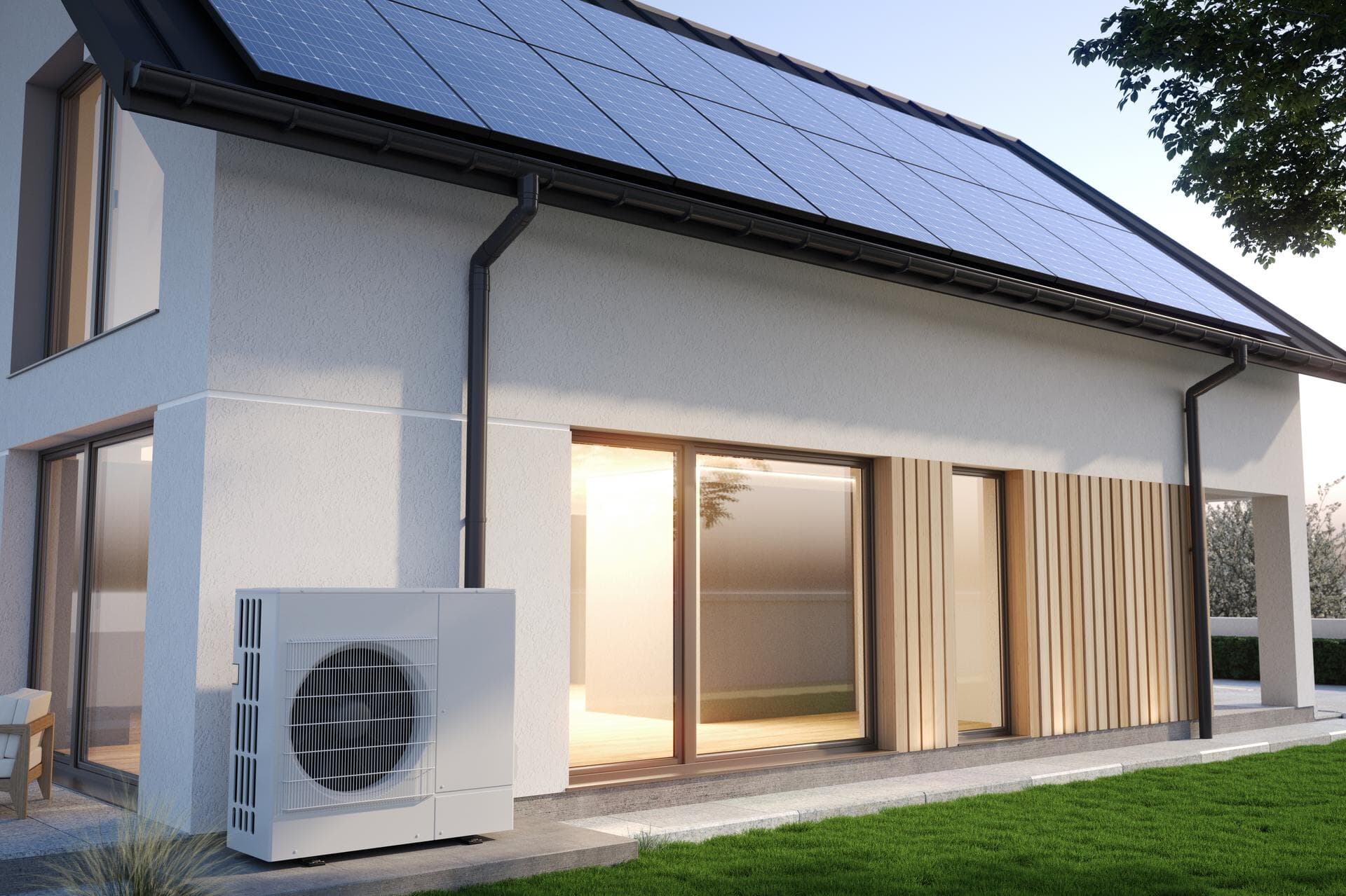 heat pump alongside single family residence